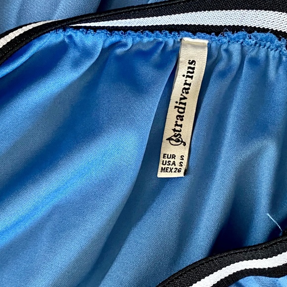 Stradivarius STR Pleated Elastic Contrast Waistband Light Blue Maxi Skirt Size S - Picture 4 of 9